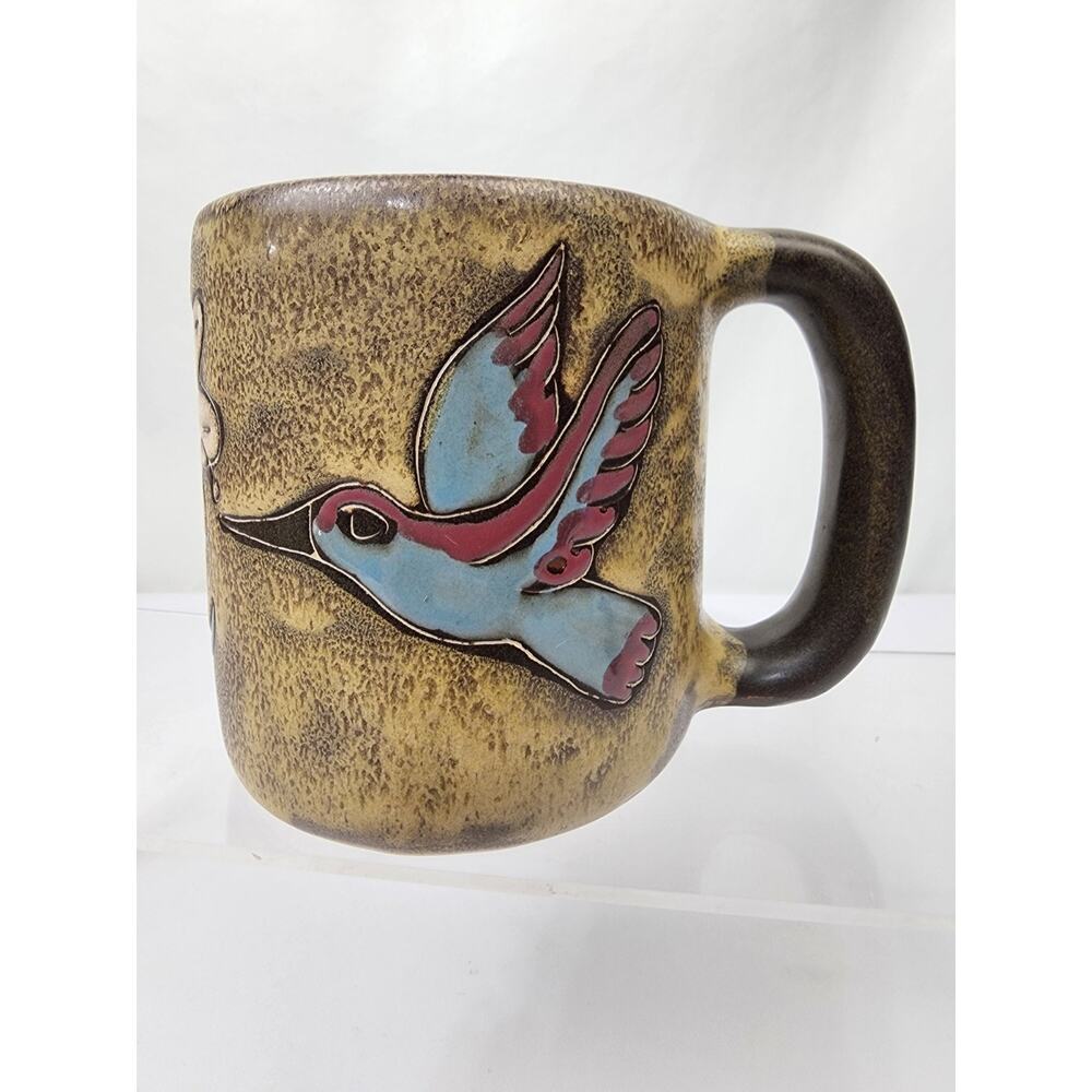 Mara Pottery Blue Hummingbird 16oz Large & Heavy Round Coffee Tea Art Mug Mexico